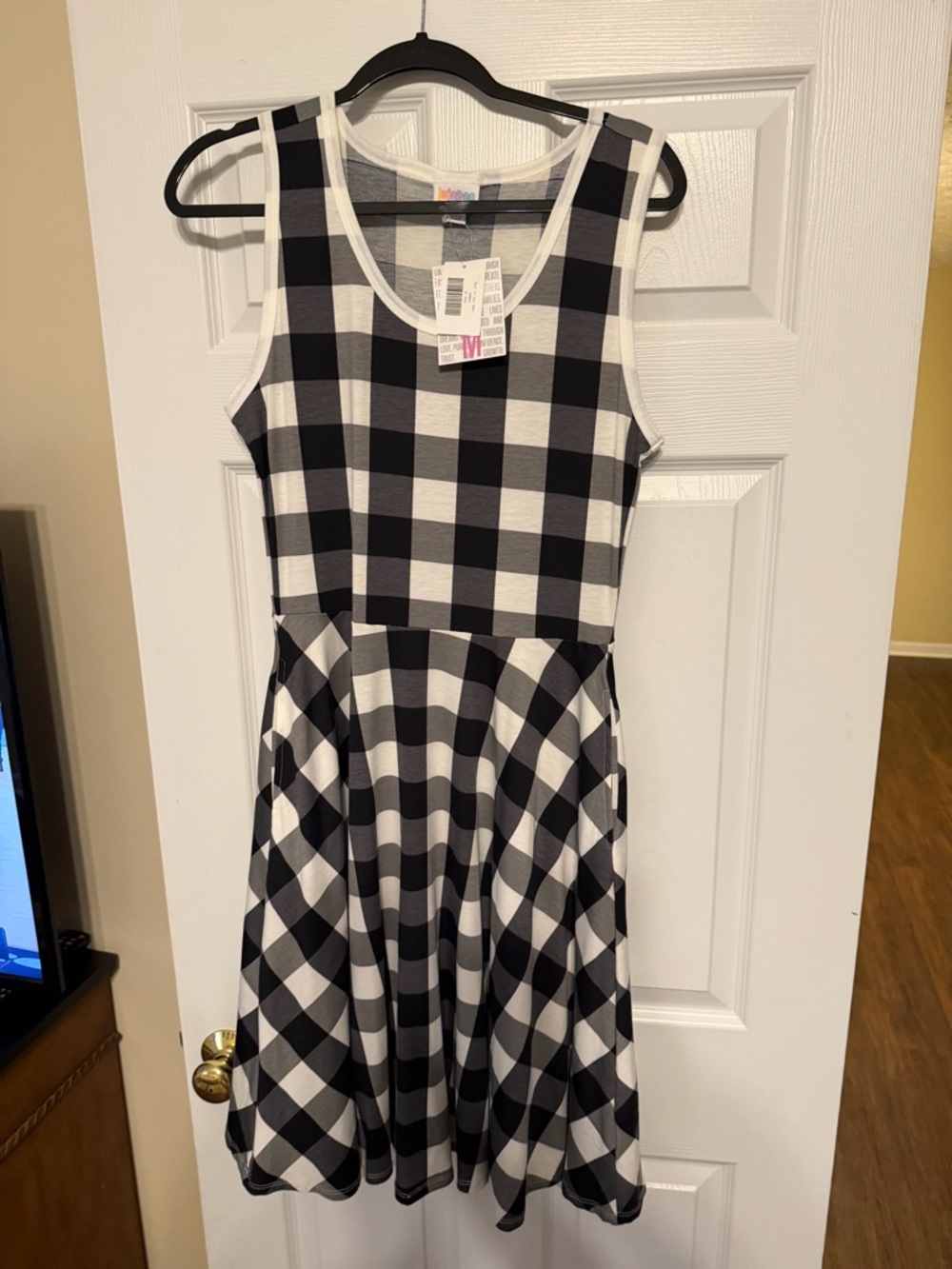 LuLaRoe Nicki - Black and White Buffalo Check Midi Dress